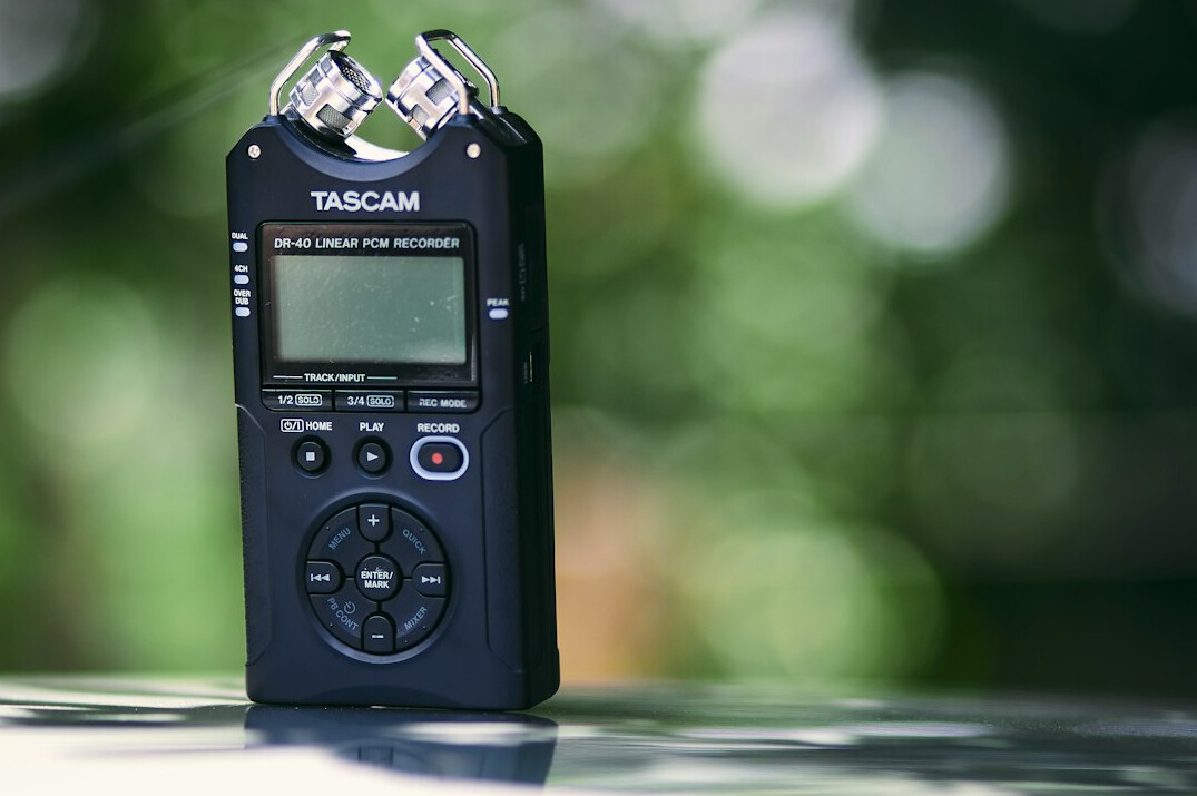 Portable audio recorder set up for an interview
